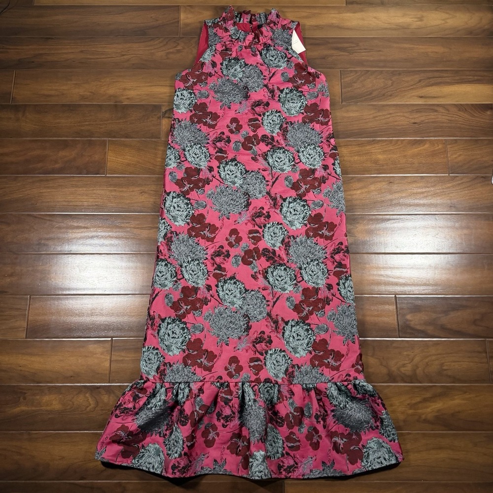 Abbey Glass Women's Size Large Pink Black Floral Jacquard Camille Gown Dress